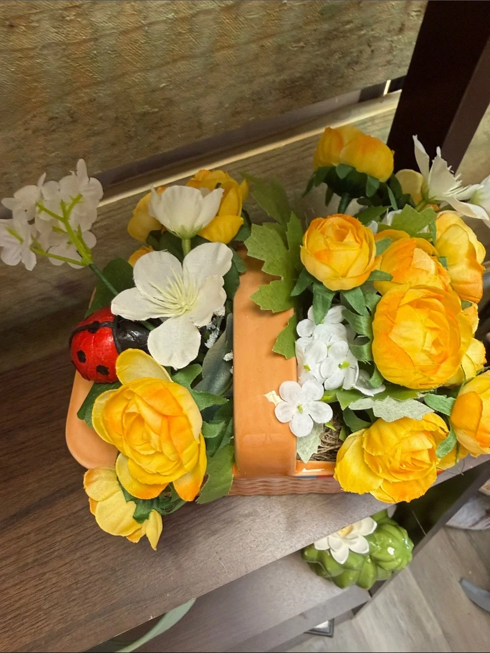 ban.do Yellow Floral Basket Planter with Green Foliage